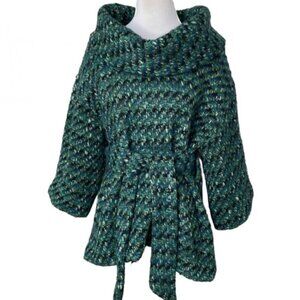 Beth Bowley for Anthropologie Blue Green Wool Cowl Neck Sweater